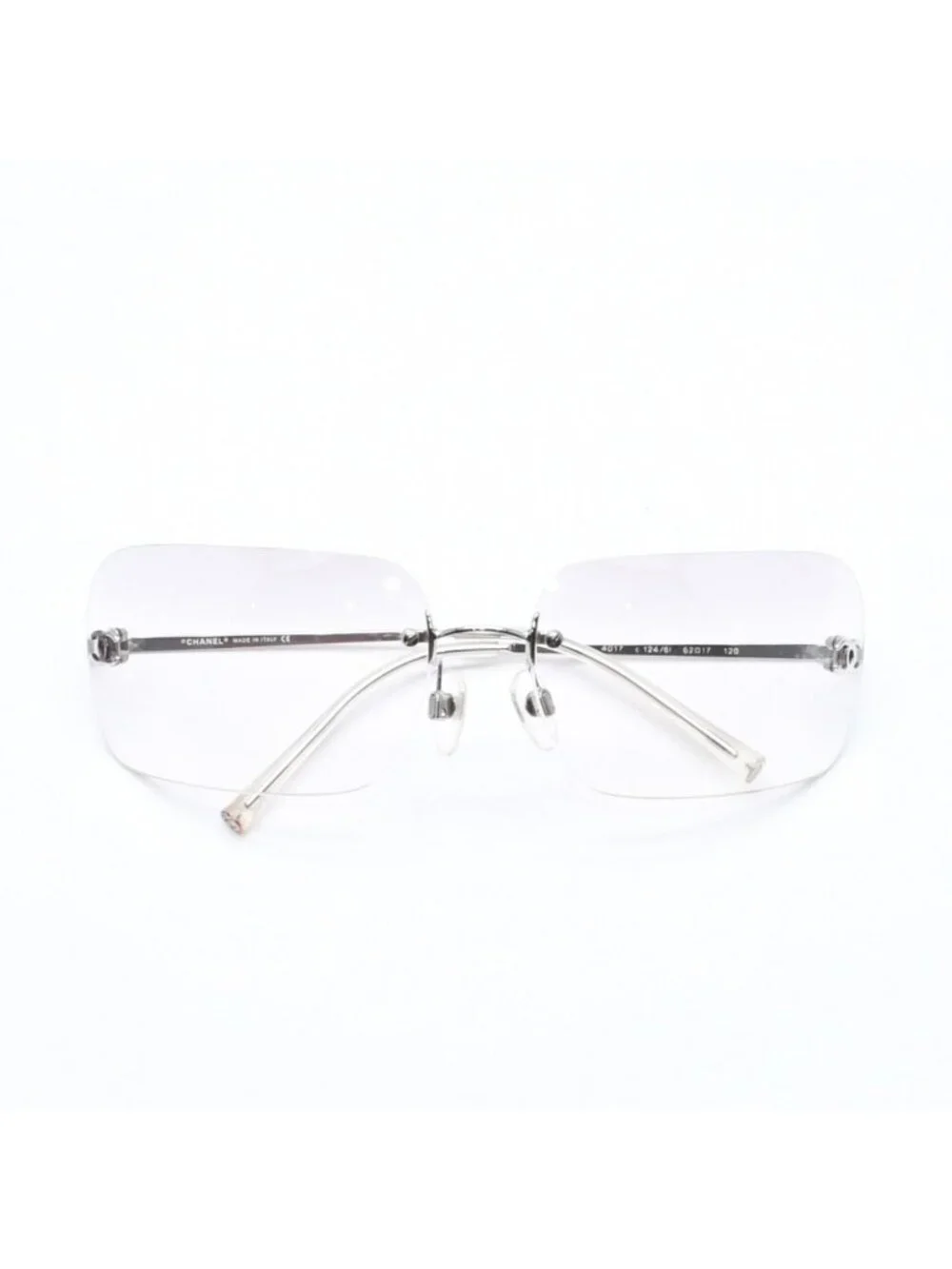 Chanel Rimless Sunglasses Eyewear CC Logo Silver Gray